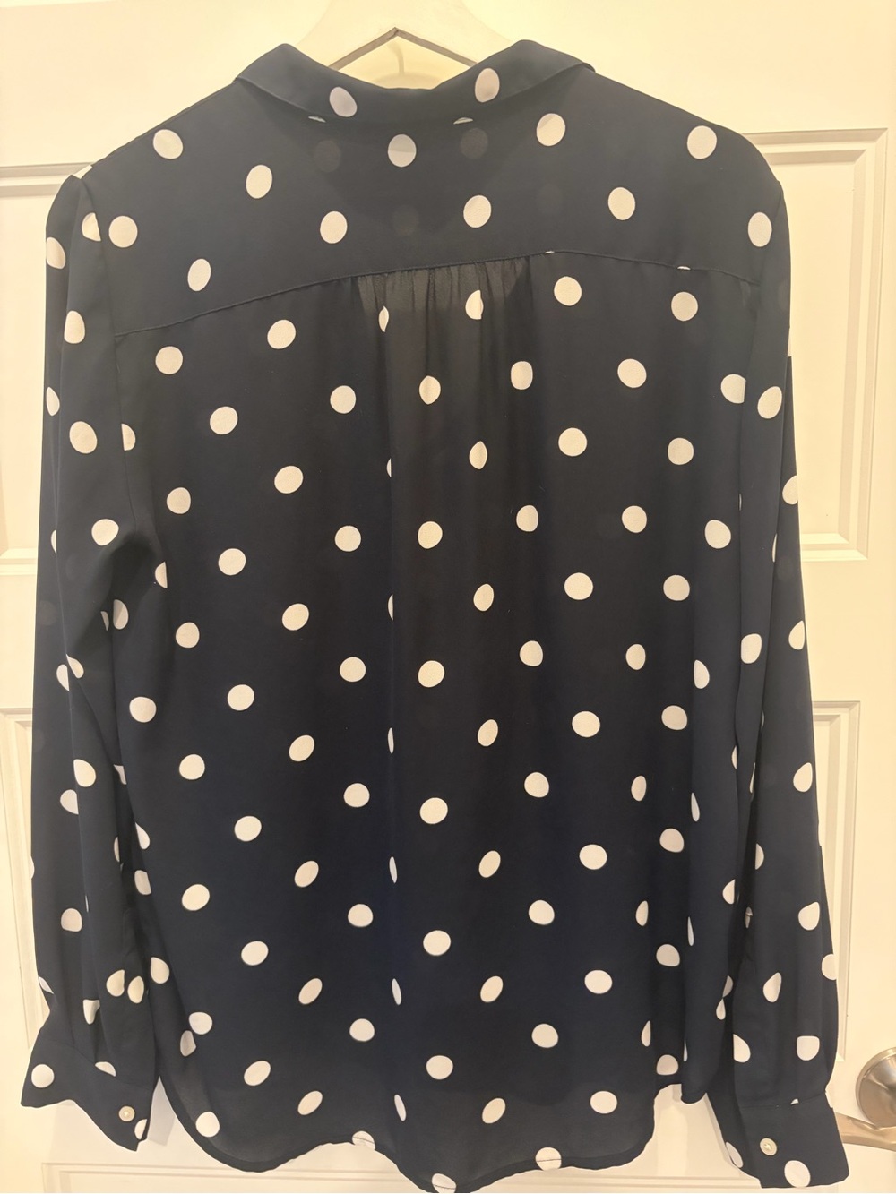 LOFT Navy and White Polka Dot Long Sleeve Blouse - Picture 2 of 6